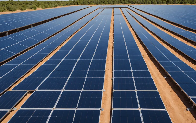 Solar panel array at peak sun illumination mid-day