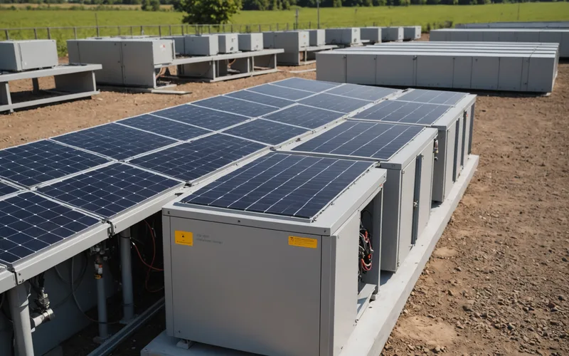 Solar inverter equipment installed on a solar farm, industrial setting