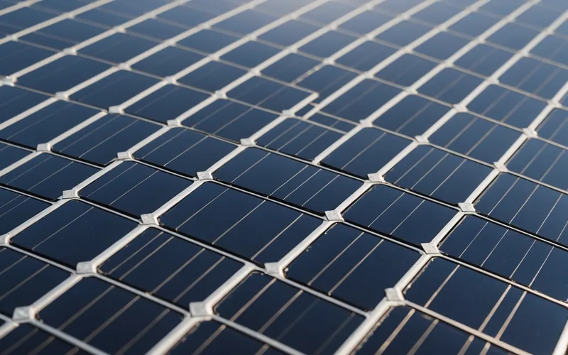 Close view of photovoltaic cells with interconnecting metal contact grid