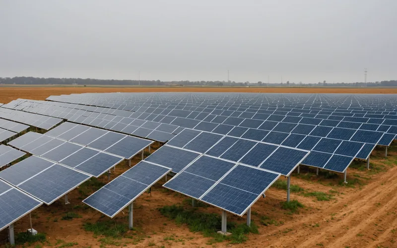Solar panel array under overcast sky with diffuse irradiance